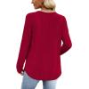 WIHOLL Chemises à manches longues pour femme avec col en V – Léger – Tunique décontractée – Vêtements tendance d&rsquo;automne 2025(D-rouge)