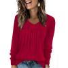 WIHOLL Chemises à manches longues pour femme avec col en V – Léger – Tunique décontractée – Vêtements tendance d&rsquo;automne 2025(D-rouge)