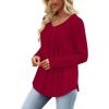 WIHOLL Chemises à manches longues pour femme avec col en V – Léger – Tunique décontractée – Vêtements tendance d&rsquo;automne 2025(D-rouge)