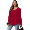 WIHOLL Chemises à manches longues pour femme avec col en V – Léger – Tunique décontractée – Vêtements tendance d&rsquo;automne 2025(D-rouge)