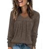 WIHOLL Chemises à manches longues pour femme avec col en V – Léger – Tunique décontractée – Vêtements tendance d&rsquo;automne 2025(E-kaki.)