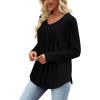 WIHOLL Chemises à manches longues pour femme avec col en V – Léger – Tunique décontractée – Vêtements tendance d&rsquo;automne 2025(Noir)