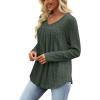 WIHOLL Chemises à manches longues pour femme avec col en V – Léger – Tunique décontractée – Vêtements tendance d&rsquo;automne 2025(Vert)