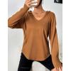 Zeagoo Pull Femme Hoodie Manches Longues Col en V Sweat à Capuche Haut Automne Sweatshirt avec Poches S-XXL(Marron)