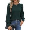 Hotouch Haut pour Femme Élégant Col Rond Manches Bouffantes Pull Casual Léger Manches Longues Blouse Hauts Automne Hiver(Vert Foncé)