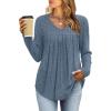 WIHOLL Chemises à manches longues pour femme avec col en V – Léger – Tunique décontractée – Vêtements tendance d&rsquo;automne 2025(A-bleu)