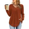 WIHOLL Chemises à manches longues pour femme avec col en V – Léger – Tunique décontractée – Vêtements tendance d&rsquo;automne 2025(Caramel)