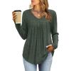 WIHOLL Chemises à manches longues pour femme avec col en V – Léger – Tunique décontractée – Vêtements tendance d&rsquo;automne 2025(Vert)
