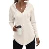 Zeagoo Pull Femme Hoodie Manches Longues Col en V Sweat à Capuche Haut Automne Sweatshirt avec Poches S-XXL(Beige)