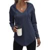 Zeagoo Pull Femme Hoodie Manches Longues Col en V Sweat à Capuche Haut Automne Sweatshirt avec Poches S-XXL(Bleu Marine)