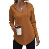 Zeagoo Pull Femme Hoodie Manches Longues Col en V Sweat à Capuche Haut Automne Sweatshirt avec Poches S-XXL(Marron)