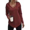 Zeagoo Pull Femme Hoodie Manches Longues Col en V Sweat à Capuche Haut Automne Sweatshirt avec Poches S-XXL(Rouge)