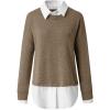 2 en 1 Pull Femme Hiver- Sweat Oversize Femme Manche Longue-Sweatshirts Femme Col Rond Couleur Unie Chandails Décontractée Loose Sweater Pullover Blouse Vintage Grande Taille Tricot Mode Chaud Pulls(Jaune)
