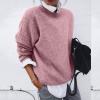 2 en 1 Pull Femme Hiver- Sweat Oversize Femme Manche Longue-Sweatshirts Femme Col Rond Couleur Unie Chandails Décontractée Loose Sweater Pullover Blouse Vintage Grande Taille Tricot Mode Chaud Pulls(Rose)