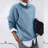2 en 1 Pull Femme Hiver- Sweat Oversize Femme Manche Longue-Sweatshirts Femme Col Rond Couleur Unie Chandails Décontractée Loose Sweater Pullover Blouse Vintage Grande Taille Tricot Mode Chaud Pulls(Bleu)