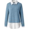 2 en 1 Pull Femme Hiver- Sweat Oversize Femme Manche Longue-Sweatshirts Femme Col Rond Couleur Unie Chandails Décontractée Loose Sweater Pullover Blouse Vintage Grande Taille Tricot Mode Chaud Pulls(Bleu)