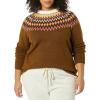 Amazon Essentials Pull à col roulé à Motif Fair Isle Doux au Toucher Femme(Brun Moyen Motif Jacquard Écossais)