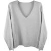 Generisch 2025 Pull à col en V pour femme, doux, chaud, confortable, manches longues, léger, sweat-shirt décontracté, tendance, couleur unie, grandes tailles(Gris)