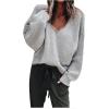 Generisch 2025 Pull à col en V pour femme, doux, chaud, confortable, manches longues, léger, sweat-shirt décontracté, tendance, couleur unie, grandes tailles(Gris)