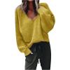 Generisch 2025 Pull à col en V pour femme, doux, chaud, confortable, manches longues, léger, sweat-shirt décontracté, tendance, couleur unie, grandes tailles(Jaune)