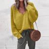 Generisch 2025 Pull à col en V pour femme, doux, chaud, confortable, manches longues, léger, sweat-shirt décontracté, tendance, couleur unie, grandes tailles(Jaune)