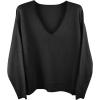 Generisch 2025 Pull à col en V pour femme, doux, chaud, confortable, manches longues, léger, sweat-shirt décontracté, tendance, couleur unie, grandes tailles(Noir)