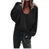 Generisch 2025 Pull à col en V pour femme, doux, chaud, confortable, manches longues, léger, sweat-shirt décontracté, tendance, couleur unie, grandes tailles(Noir)