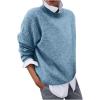 2 en 1 Pull Femme Hiver- Sweat Oversize Femme Manche Longue-Sweatshirts Femme Col Rond Couleur Unie Chandails Décontractée Loose Sweater Pullover Blouse Vintage Grande Taille Tricot Mode Chaud Pulls(Bleu)