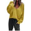Generisch 2025 Pull à col en V pour femme, doux, chaud, confortable, manches longues, léger, sweat-shirt décontracté, tendance, couleur unie, grandes tailles(Jaune)