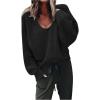 Generisch 2025 Pull à col en V pour femme, doux, chaud, confortable, manches longues, léger, sweat-shirt décontracté, tendance, couleur unie, grandes tailles(Noir)