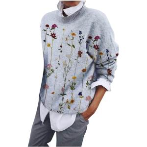 2 en 1 Pull Femme Hiver- Sweat Oversize Femme Manche Longue-Sweatshirts Femme Col Rond Couleur Unie Chandails Décontractée Loose Sweater Pullover Blouse Vintage Grande Taille Tricot Mode Chaud Pulls(Z13-gris)