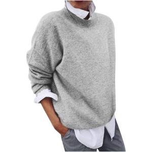 2 en 1 Pull Femme Hiver- Sweat Oversize Femme Manche Longue-Sweatshirts Femme Col Rond Couleur Unie Chandails Décontractée Loose Sweater Pullover Blouse Vintage Grande Taille Tricot Mode Chaud Pulls(Gris)