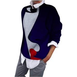 2 en 1 Pull Femme Hiver- Sweat Oversize Femme Manche Longue-Sweatshirts Femme Col Rond Couleur Unie Chandails Décontractée Loose Sweater Pullover Blouse Vintage Grande Taille Tricot Mode Chaud Pulls(Z12-bleu)