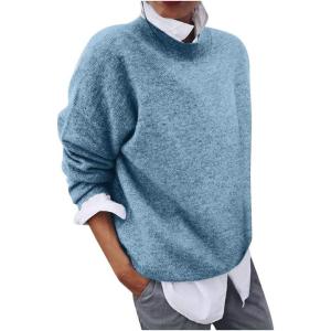 2 en 1 Pull Femme Hiver- Sweat Oversize Femme Manche Longue-Sweatshirts Femme Col Rond Couleur Unie Chandails Décontractée Loose Sweater Pullover Blouse Vintage Grande Taille Tricot Mode Chaud Pulls(Bleu)