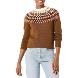 Amazon Essentials Pull à col roulé à Motif Fair Isle Doux au Toucher Femme(Brun Moyen Motif Jacquard Écossais)
