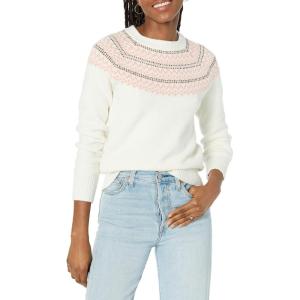 Amazon Essentials Pull à col roulé à Motif Fair Isle Doux au Toucher Femme(Ivoire Rose Imprimé Motif Jacquard Écossais)