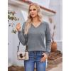 Hotouch Pull Femme Hiver Automne Col en V Manches Longues Pull-Over Tricoté Élégant Doux Haut Décontracté Uni S-XXL(Gris)