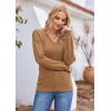 Hotouch Pull Femme Hiver Automne Col en V Manches Longues Pull-Over Tricoté Élégant Doux Haut Décontracté Uni S-XXL(Marron)