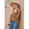 Hotouch Pull Femme Hiver Automne Col en V Manches Longues Pull-Over Tricoté Élégant Doux Haut Décontracté Uni S-XXL(Marron)