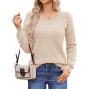 Hotouch Pull Femme Hiver Automne Col en V Manches Longues Pull-Over Tricoté Élégant Doux Haut Décontracté Uni S-XXL(Beige)
