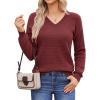 Hotouch Pull Femme Hiver Automne Col en V Manches Longues Pull-Over Tricoté Élégant Doux Haut Décontracté Uni S-XXL(Bordeaux)