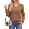 Hotouch Pull Femme Hiver Automne Col en V Manches Longues Pull-Over Tricoté Élégant Doux Haut Décontracté Uni S-XXL(Marron)