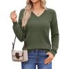 Hotouch Pull Femme Hiver Automne Col en V Manches Longues Pull-Over Tricoté Élégant Doux Haut Décontracté Uni S-XXL(Vert Armée)