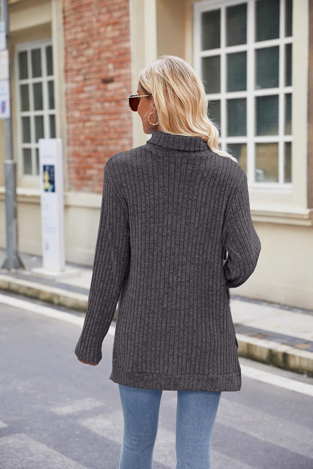 imageFamulily Pull col roul pour femme pull surdimensionn manches longues pour lautomne et lhiver avec fentes latralesGris Fonc