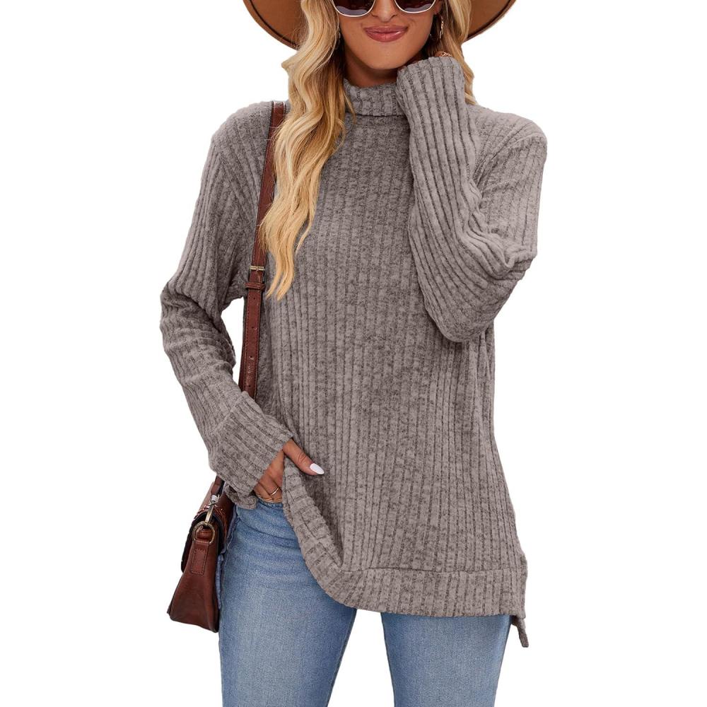 imageFamulily Pull col roul pour femme pull surdimensionn manches longues pour lautomne et lhiver avec fentes latralesGris