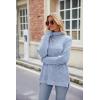 Famulily Pull à col roulé pour femme, pull surdimensionné à manches longues pour l&rsquo;automne et l&rsquo;hiver avec fentes latérales(Bleu)
