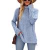 Famulily Pull à col roulé pour femme, pull surdimensionné à manches longues pour l&rsquo;automne et l&rsquo;hiver avec fentes latérales(Bleu)