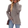 Famulily Pull à col roulé pour femme, pull surdimensionné à manches longues pour l&rsquo;automne et l&rsquo;hiver avec fentes latérales(Gris)