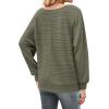 WNEEDU Pull Femme Chic et Elegant Pulls léger Tricoté Hiver à épaules Nues Col Bateau Manches Chauve-Souris Automne Chaud Haut Top(Vert Armée Clair)