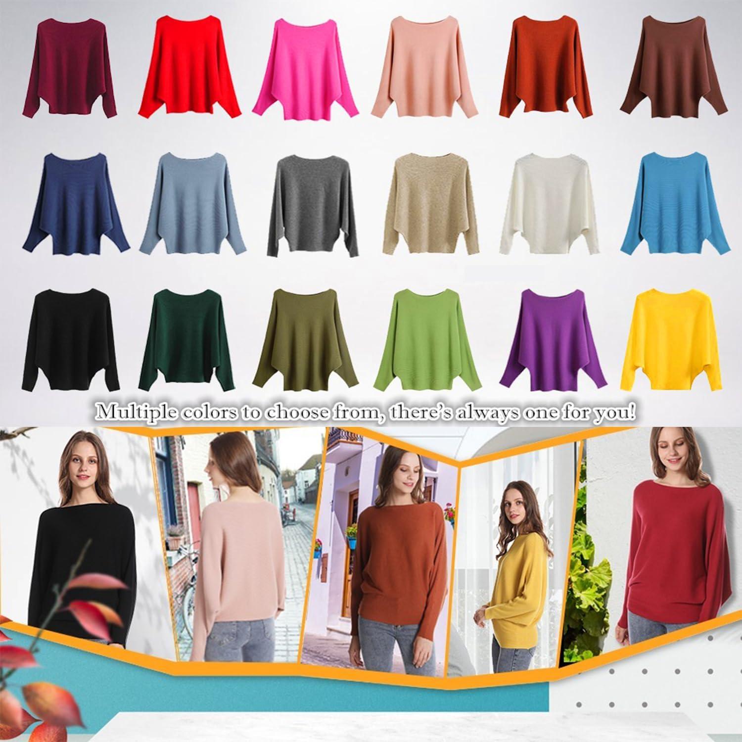 imageFULIER Pull Femme Col Bateau Pull Tricot Bat Manches Longues Casual Loose Sweater Taille UniqueBleu2